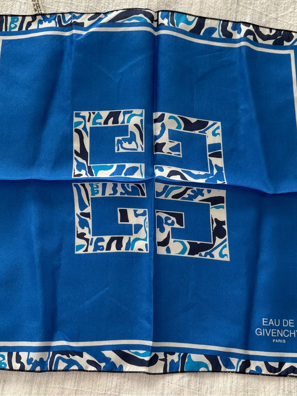 Givenchy Blue and White Logo Silk Scarf 12.5